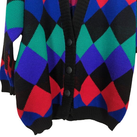 Vintage ADELE knitwear long sleeve colorful diamond print Cardigan Sweater‎ L XL - Picture 4 of 14